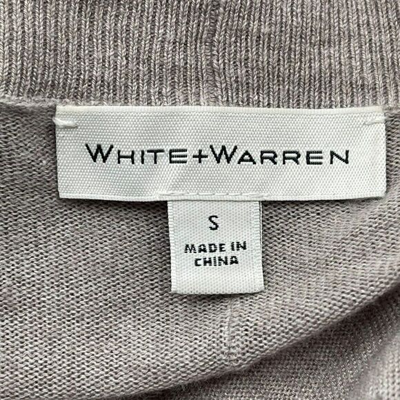 White + Warren Open Waterfall Front Long Sleeve Cardigan Sweater Taupe Small - Picture 8 of 9